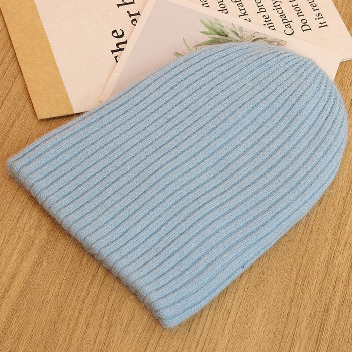Soft Rabbit Fur Knitted & Striped Winter Beanie