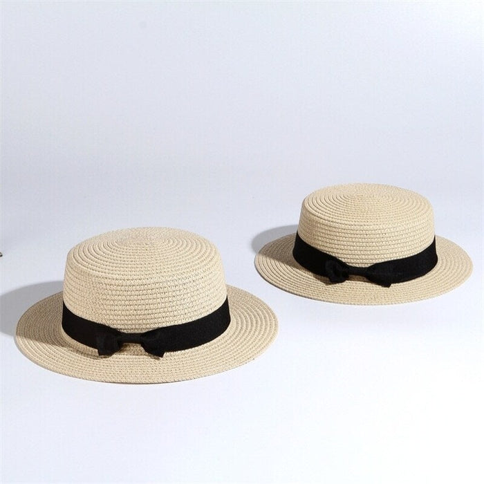 Simple Straw & Bowknot Summer Beach Sun Hat