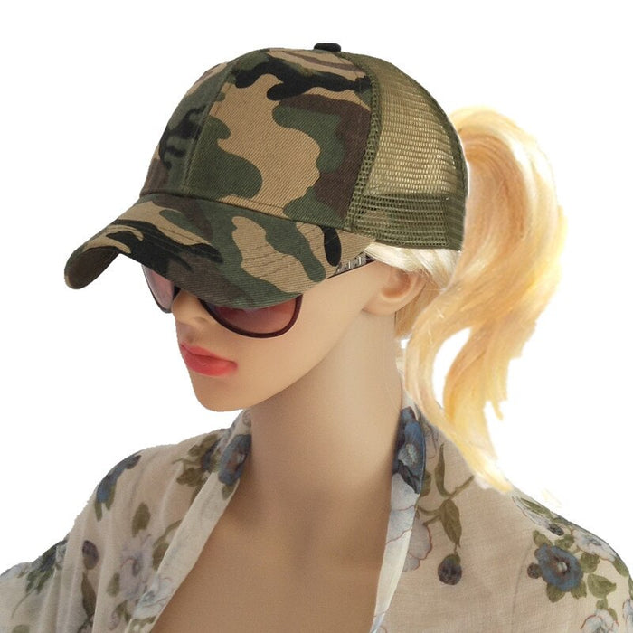 Women's Ponytail-Friendly Military Camo Baseball Cap