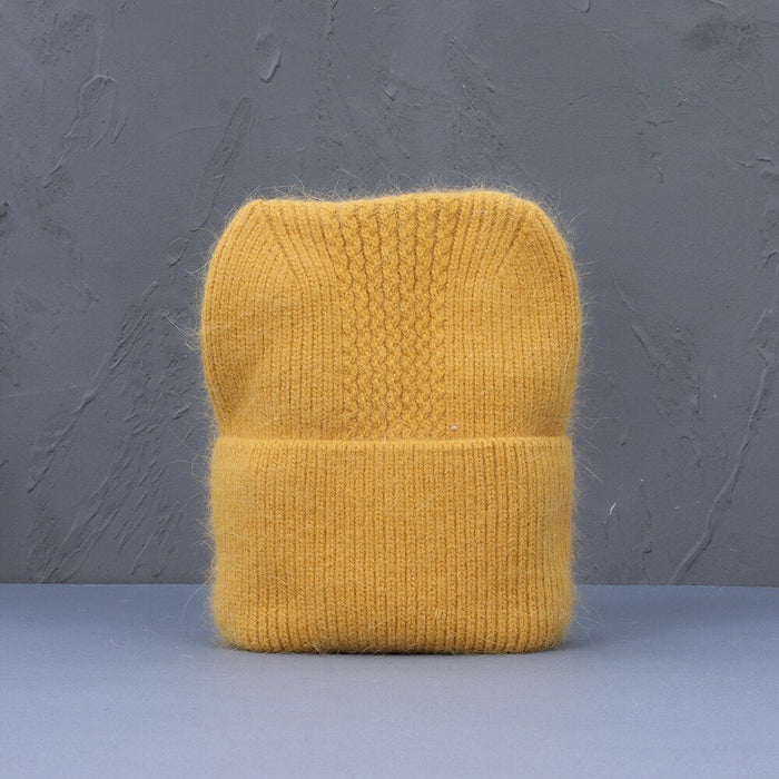 Rabbit Fur & Cashmere Knitted Winter Beanie With Ears