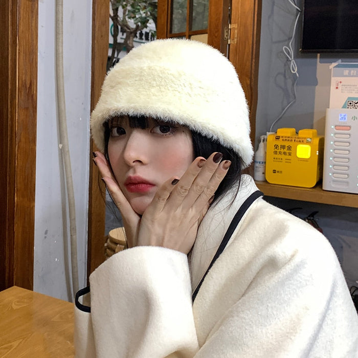 Women's Knitted Rabbit Fur Winter Bucket Hat