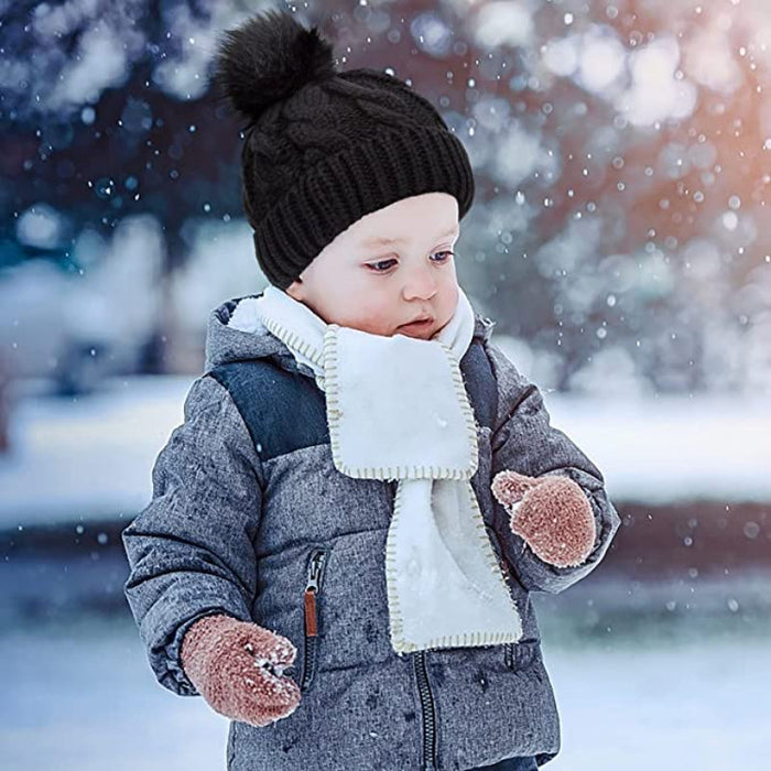 2 Pack Toddler Kids Winter Warm Fleece Lined Beanie Hats For Boys & Girls Crochet Hairball Knit Cap (1-6 Years)