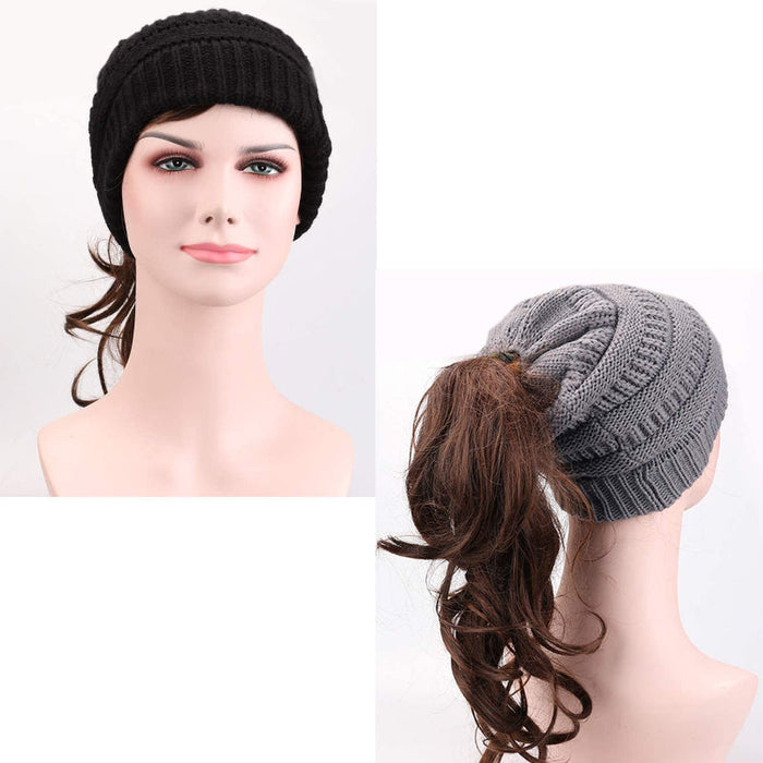 Women's Ponytail Soft Knitted Beanie Hat