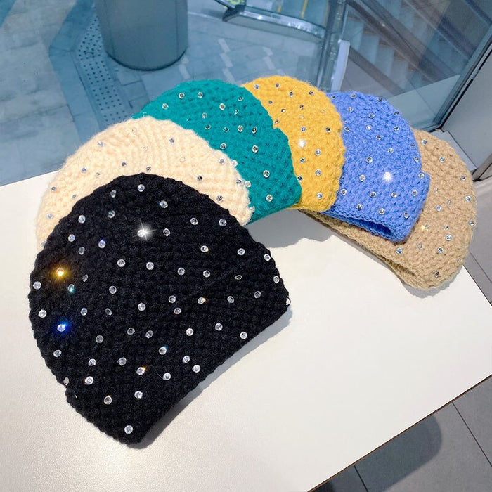 Solid Colored Wool Knitted Bedazzled Winter Beanie Hat