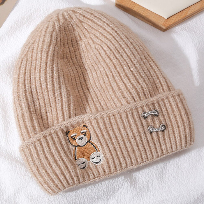 Autumn & Winter Embroidered Teddy Bear Beanie