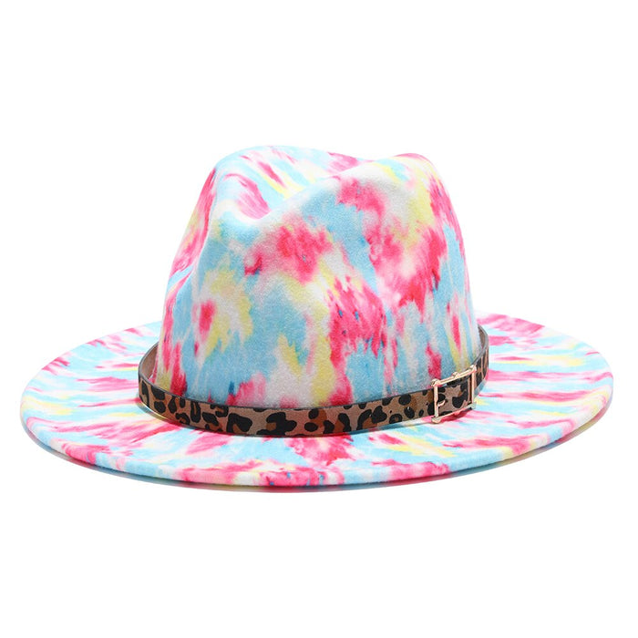 Tie Dye Printed Multicolor Wide Brim Vintage Jazz Fedora