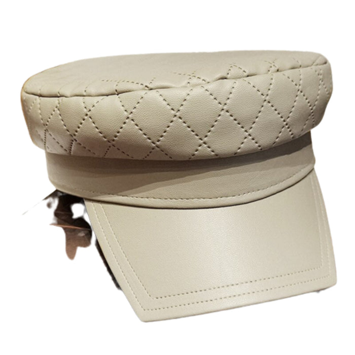 PU Leather Quilted Octagonal Military Cap With Visor