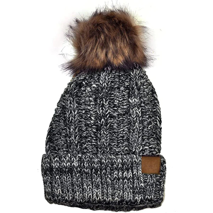 Fuzzy Fur Cable Knit Cap Beanie