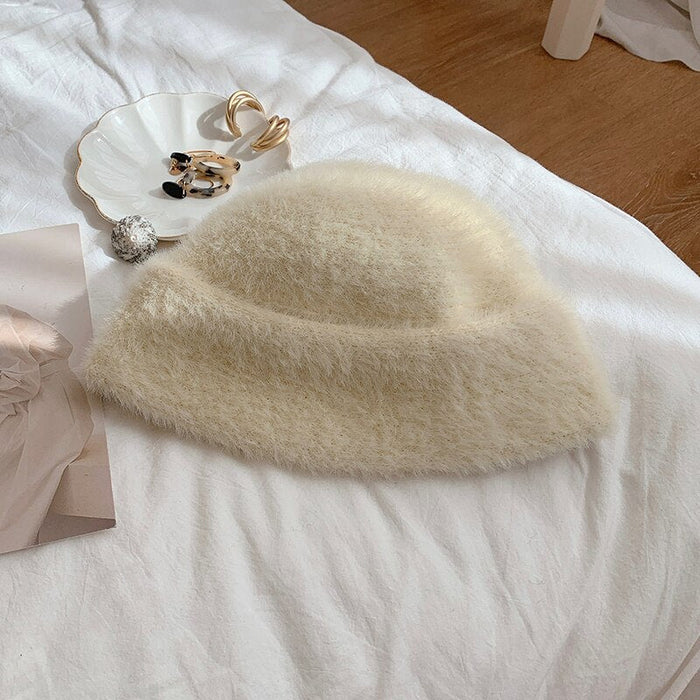 Women's Knitted Rabbit Fur Winter Bucket Hat