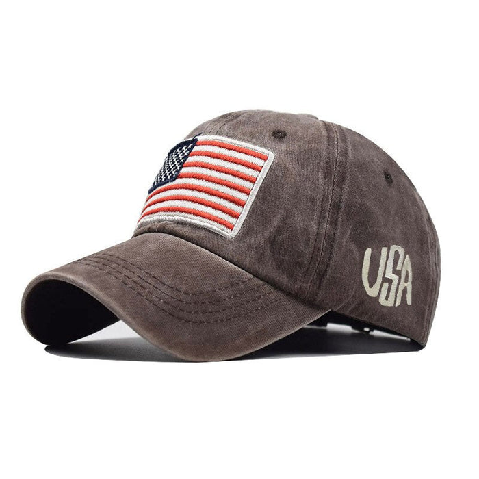 American Flag Washed Cotton Embroidered Snapback Baseball Cap