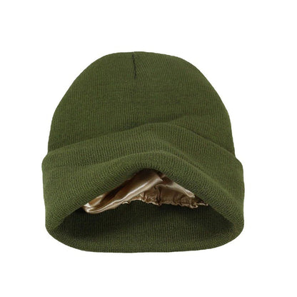 Silk Satin Lined Knit Warm Beanie Caps