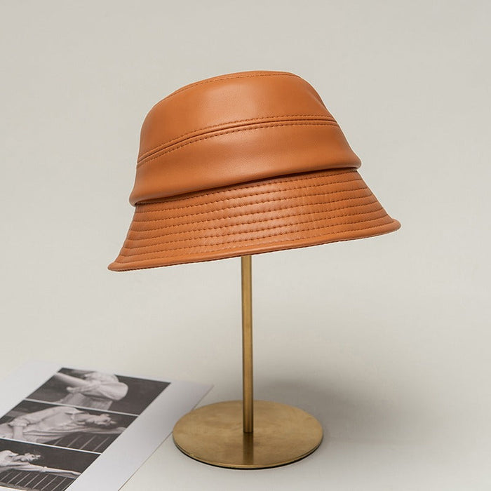 Stylish Genuine Leather Big Birm Bucket Hat