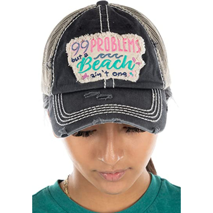 Women's Baseball Cap Distressed Vintage Unconstructed Embroidered Patch Hat
