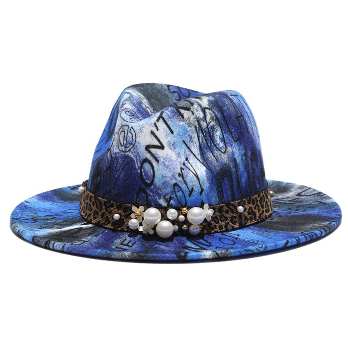 Tie Dye Printed Letter Panama Style Vintage Fedora