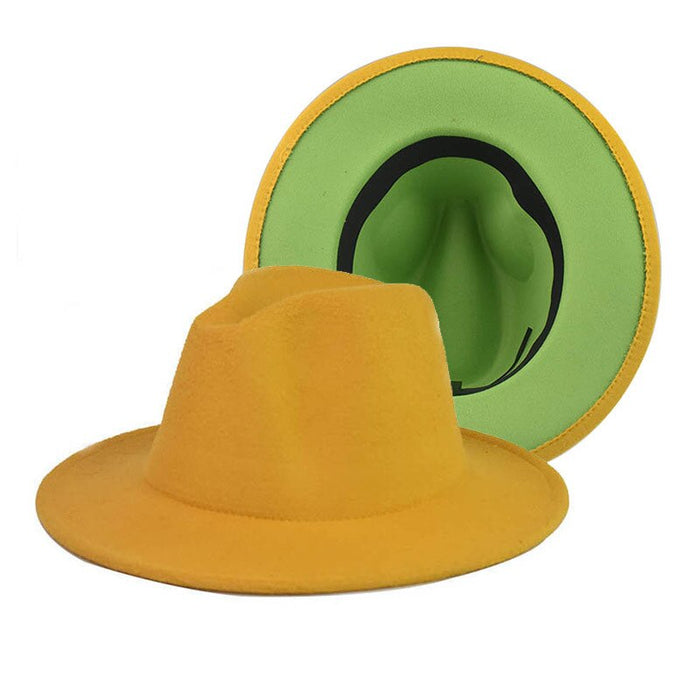 Flat & Wide Brimmed Solid Color Leopard Print Fedora