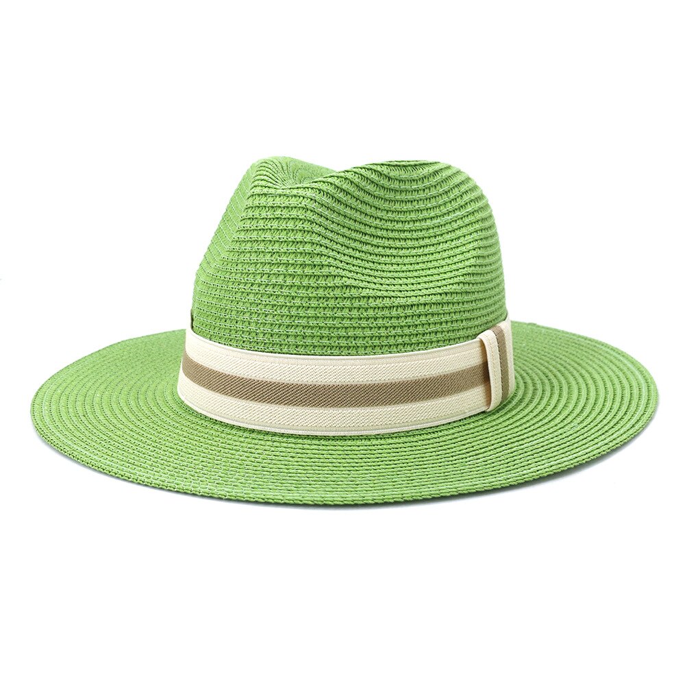 Striped Band Straw Fedora Hat