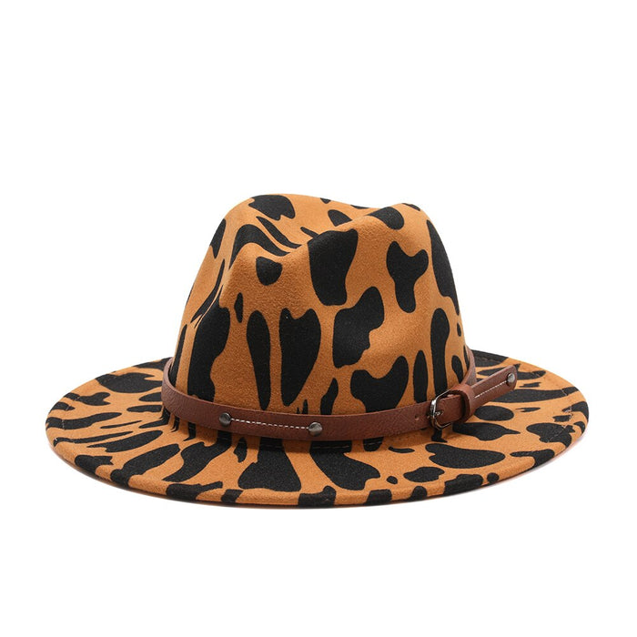 Flat Brim Tall Top Jazz Cow Pattern Fedora