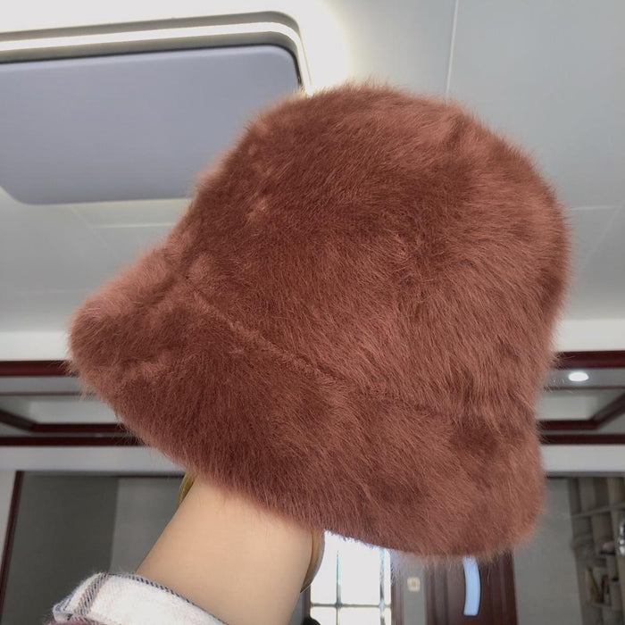 Retro Styled Solid Colored Rabbit Fur Bucket Hat