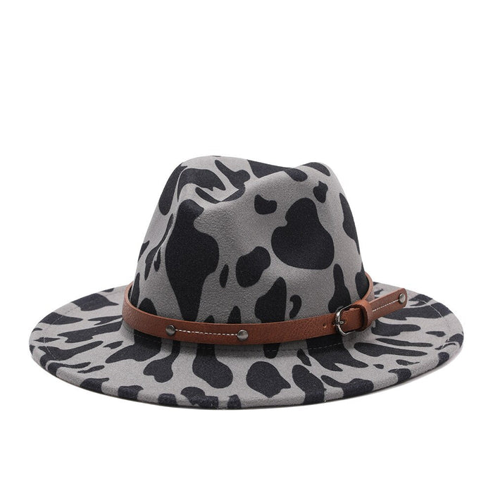 Flat Brim Tall Top Jazz Cow Pattern Fedora