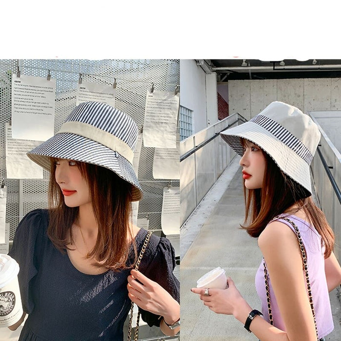 Double-Sided Summertime Striped & Solid Bucket Hat