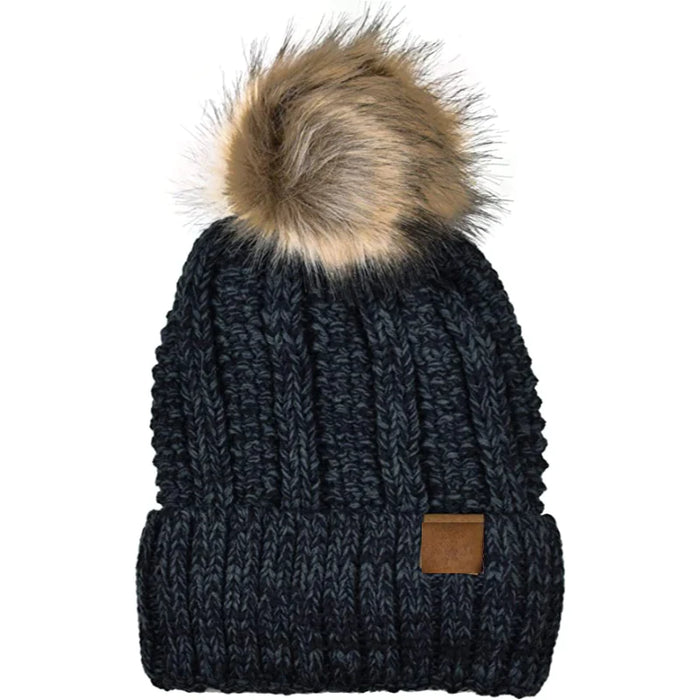 Fuzzy Fur Cable Knit Cap Beanie