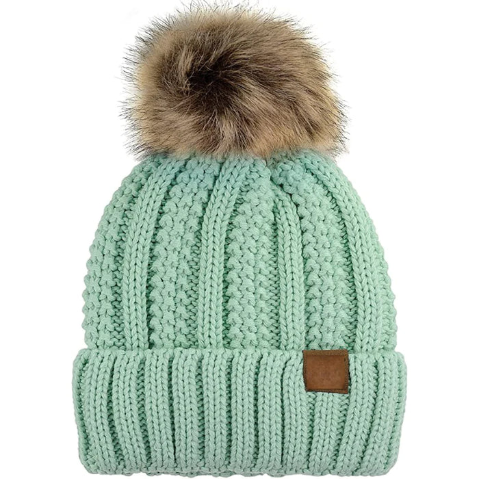 Thick Cable Fuzzy Fur Beanie