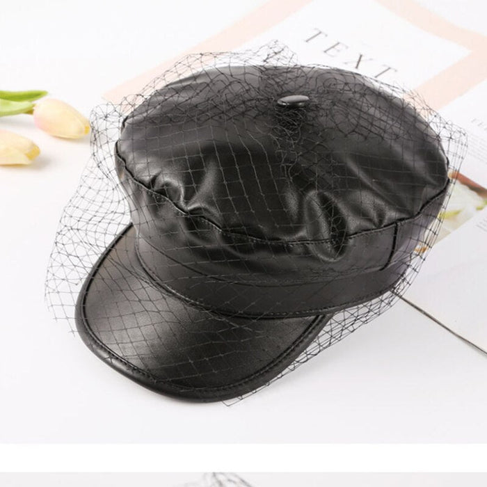 Autumn PU Leather & Mesh Fashionable Hat