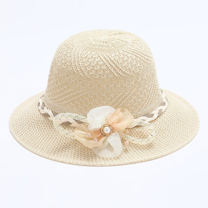 Women's Foldable Pearl Flower Bucket Cap