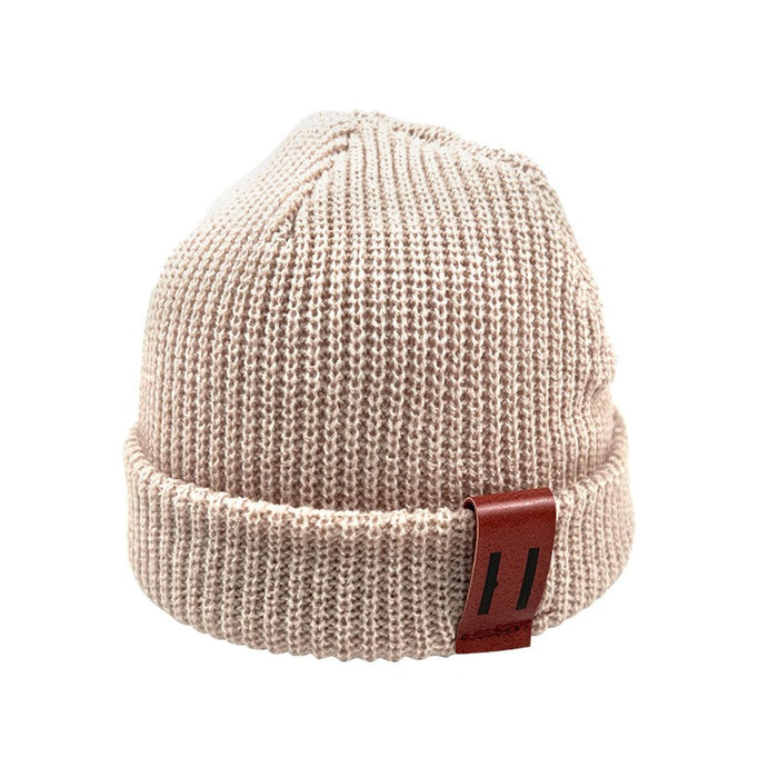 Solid Colored Warm Beanies With Leather Labels
