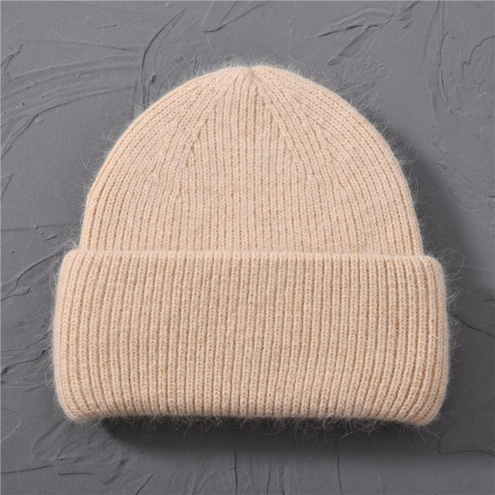 Casual Solid Cashmere Wool Knitted Beanies For Women