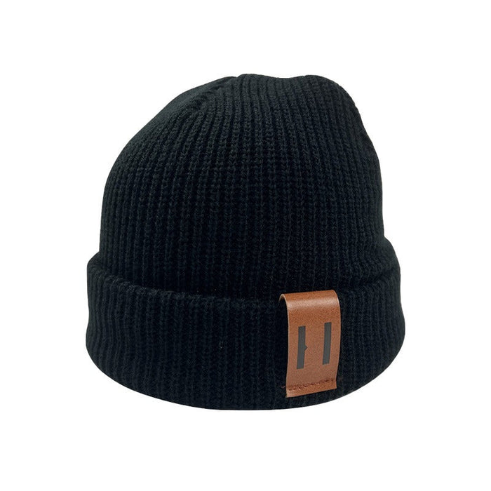Solid Colored Warm Beanies With Leather Labels