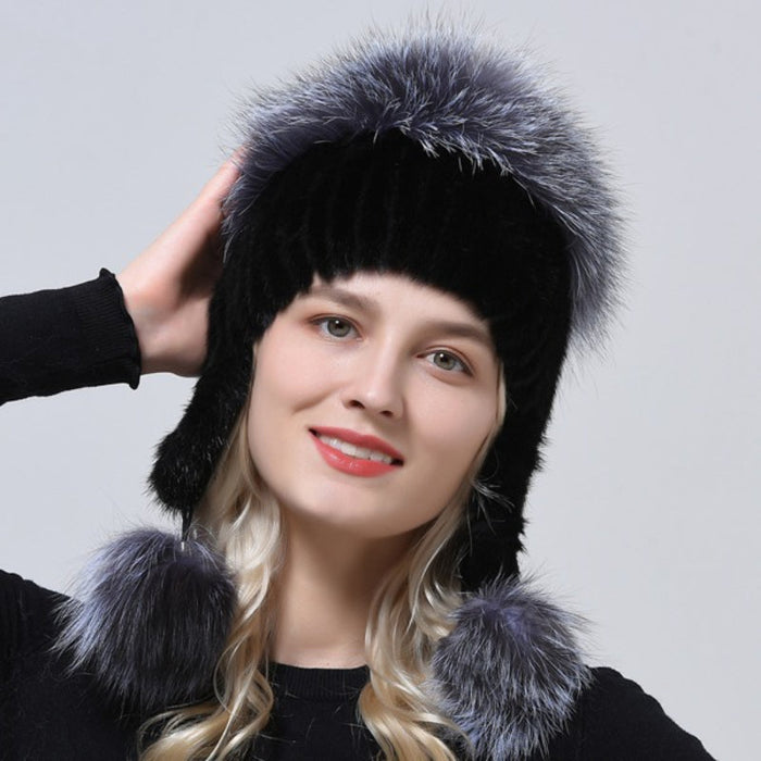 Fox Fur Knitted Fluffy Outdoor EarFlap Hat