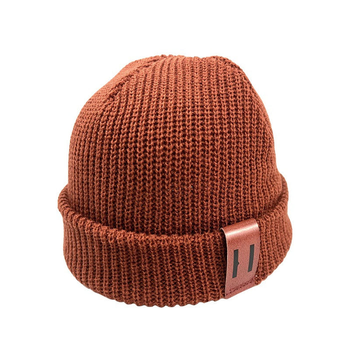 Solid Colored Warm Beanies With Leather Labels