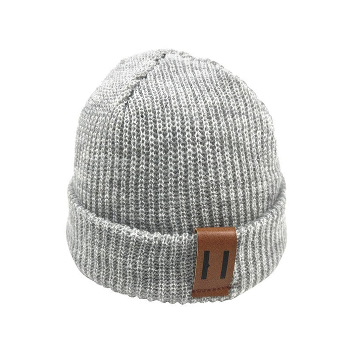 Solid Colored Warm Beanies With Leather Labels
