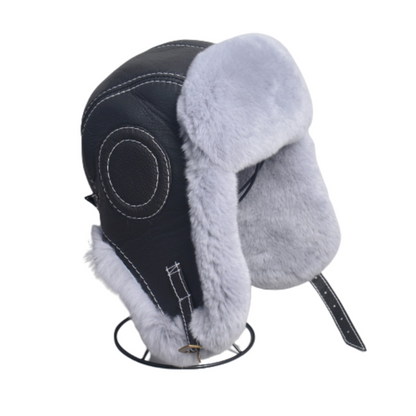 Men Rabbit Fur Leather Bomber Hats