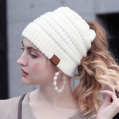 Ponytail Beanie Knitting Wool Hat