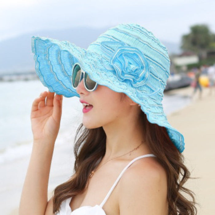 Summer Flower Packable Large Beach Hat