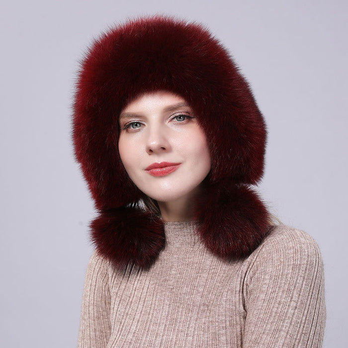 Solid Color Outdoor Knitted Fur Hat For Women