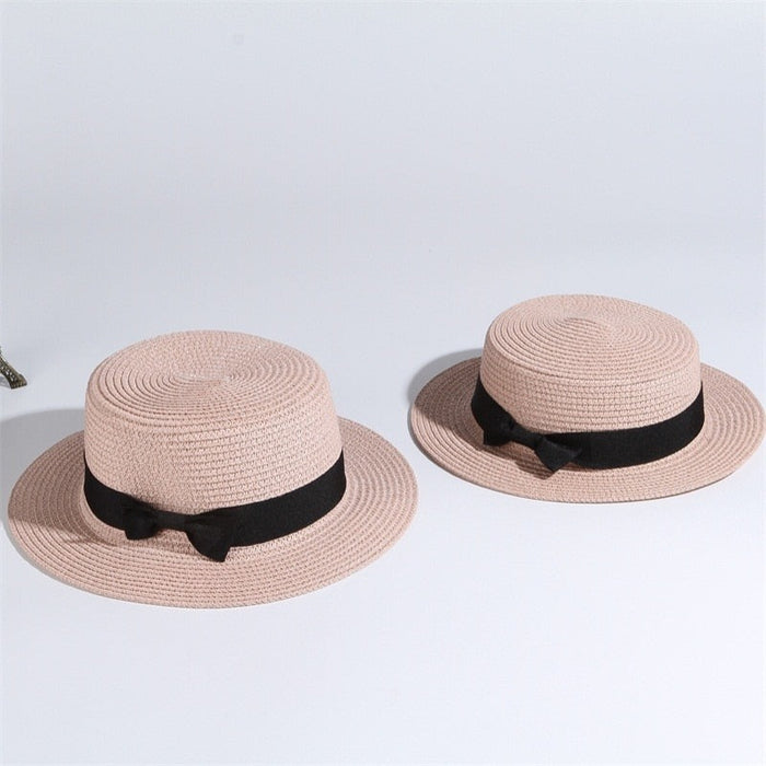 Simple Straw & Bowknot Summer Beach Sun Hat