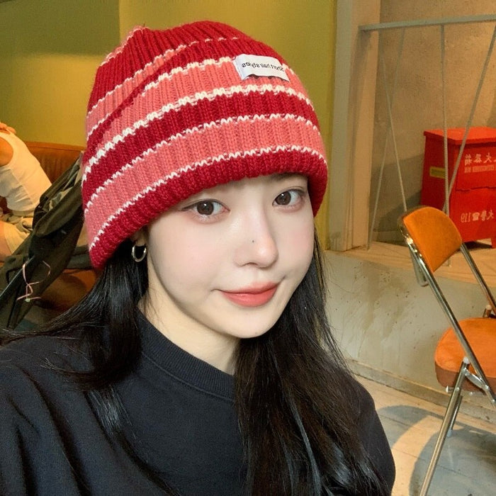 Multicolor Striped & Knitted Wool Winter Hat