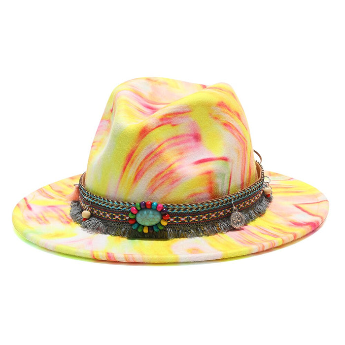 Tie Dye Printed Multicolor Wide Brim Vintage Jazz Fedora