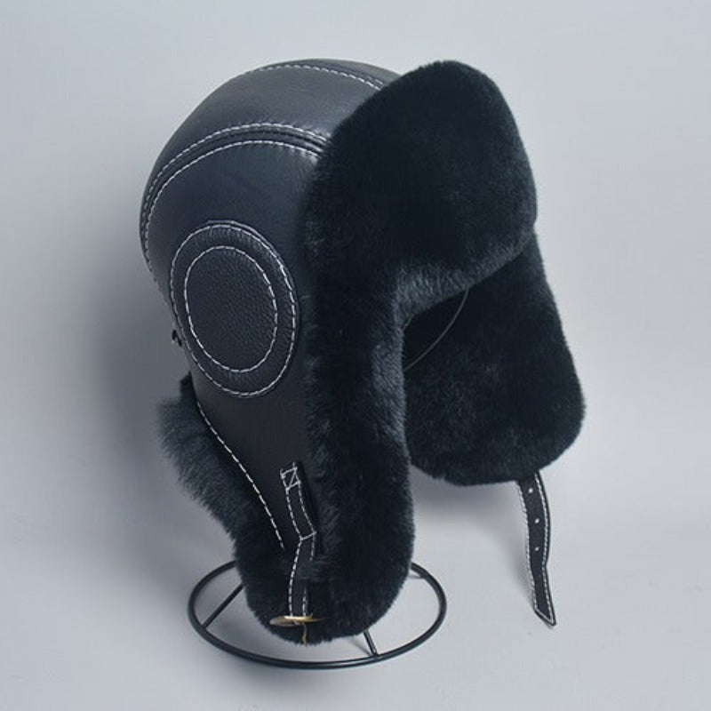 Men Rabbit Fur Leather Bomber Hats