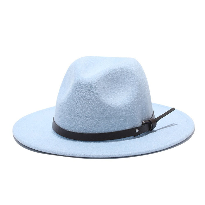 Vintage Styled Flat & Wide Brimmed Fedora With Thick Black Buckle