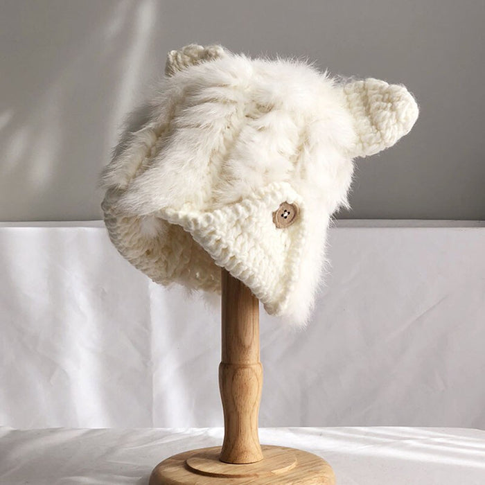 Adorable Thick Faux Rabbit Fur Warm Stitched Winter Hat