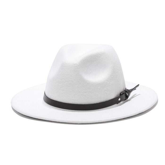 Vintage Styled Flat & Wide Brimmed Fedora With Thick Black Buckle