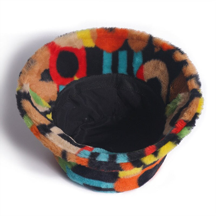 Rainbow Colored Faux Fur Lettered Plush Bucket Hat