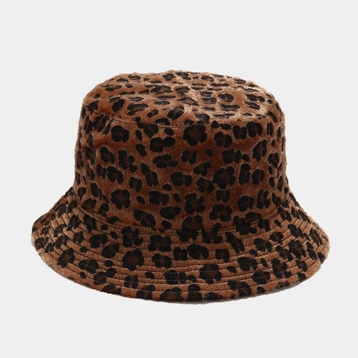 Plush Leopard Print Outdoor All Season Bucket Hat