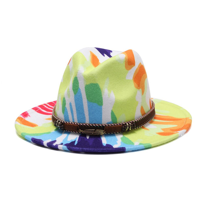 Abstract Designed Wide Brimmed Panama Style Fedora