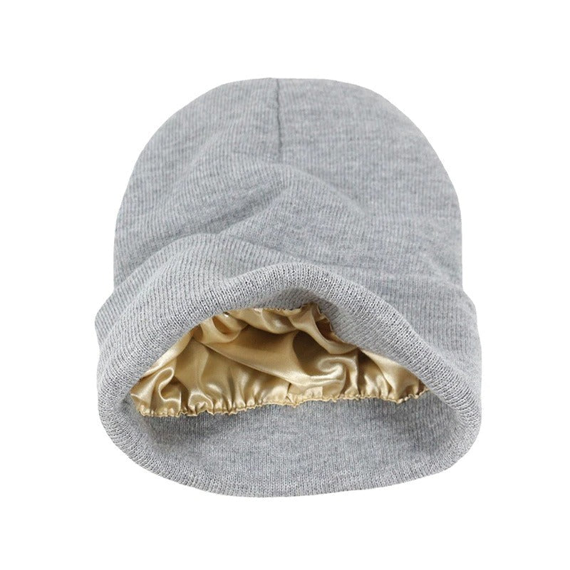 Silk Satin Lined Knit Warm Beanie Caps