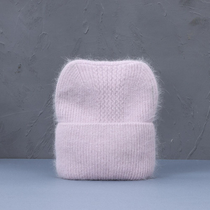 Rabbit Fur & Cashmere Knitted Winter Beanie With Ears